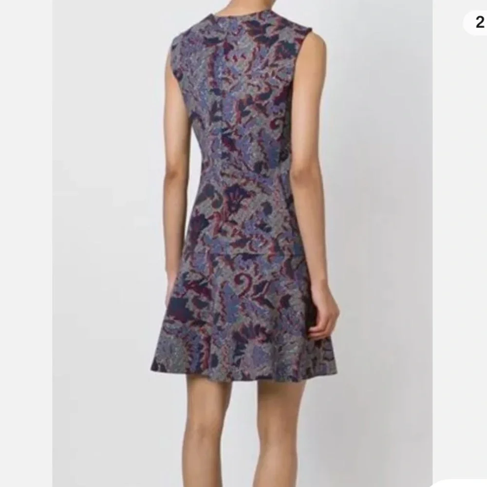 Tory Burch Calico‎ Pixelated Blue Neutral V-Neck Floral Fit n’ Flare Dress Sz XS - Picture 2 of 11